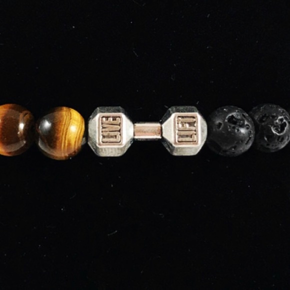 Men / women Tiger eye lava rock barbell bracelet - Picture 4 of 7